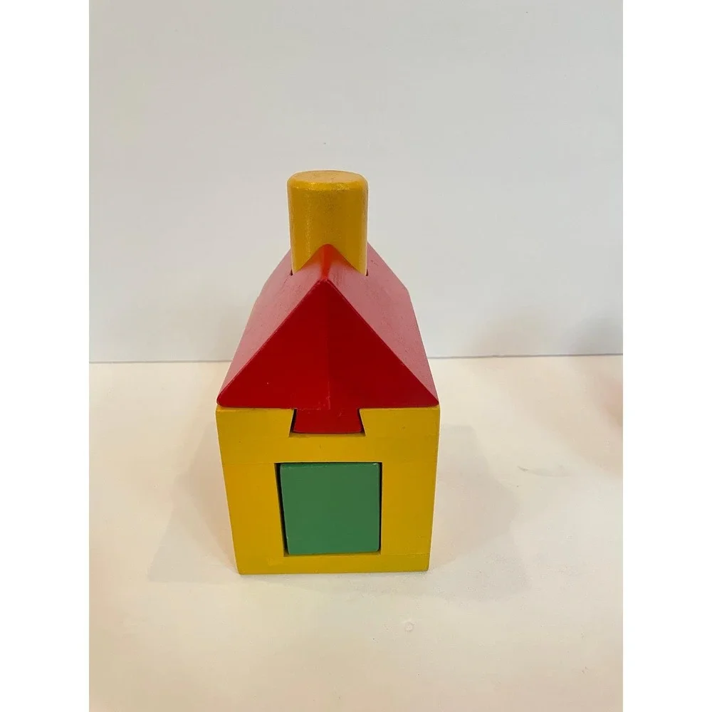 RARE Vintage IKEA Wood Building Blocks Robot and House Set Primary Colors